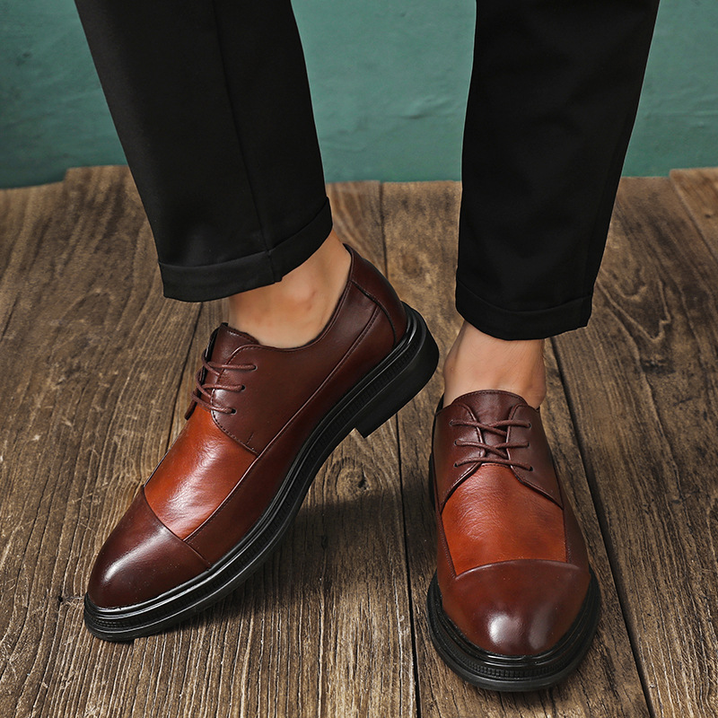 WEISHIBANGWEI Мужские повседневные кожаные туфли Casual Leather Shoes - коричневые, увеличивающие рост, цвет Brown Height Increasing — фото 3