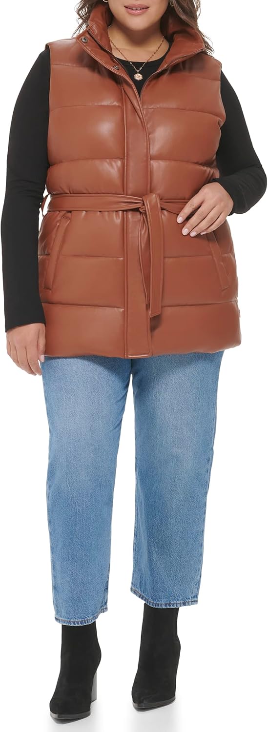 Женский жилет Levi's больших размеров из веганской кожи, Camel With Belt — фото 2