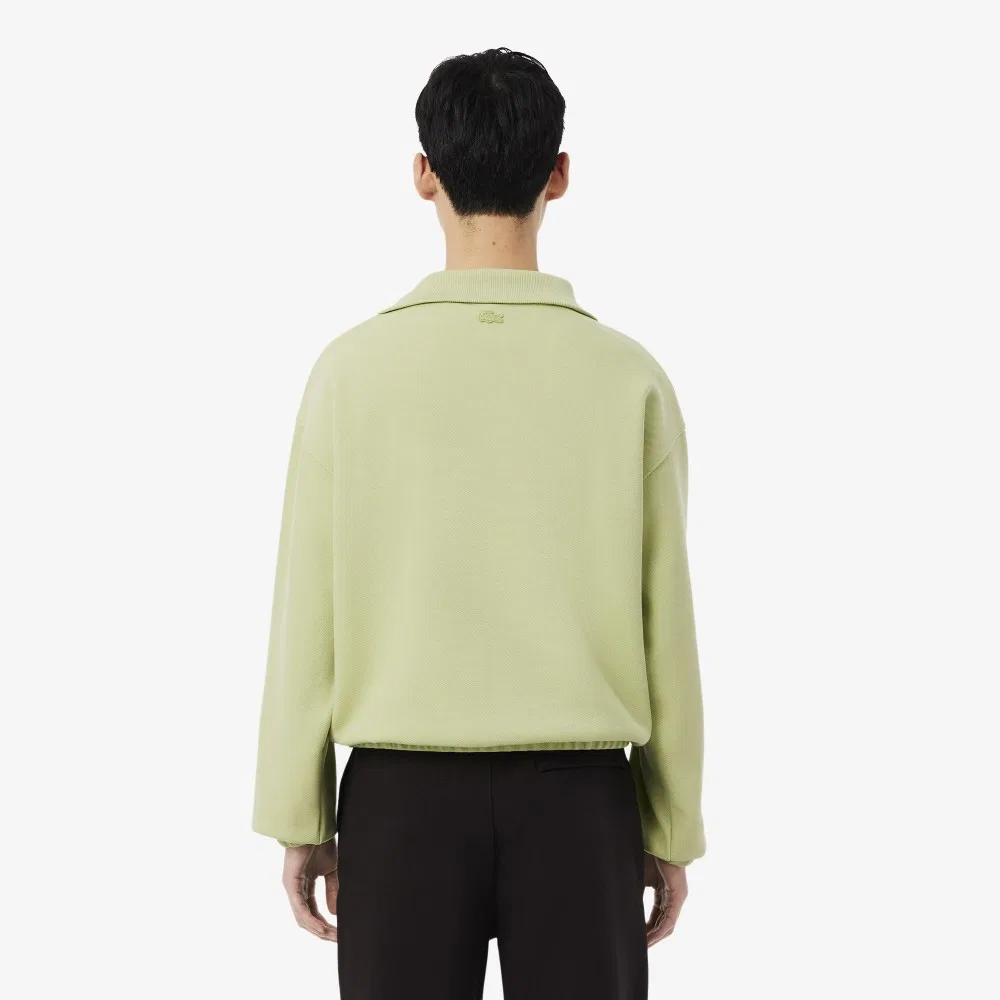 Мужской свитшот Lacoste с ромбовидным логотипом и короткой молнией, светло-оливковый — фото 3