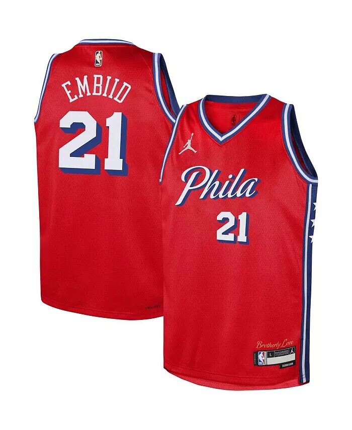 Джерси Big Boys Joel Embiid Red Philadelphia 76ers 2022/23 Swingman - Statement Edition Jordan — фото 4