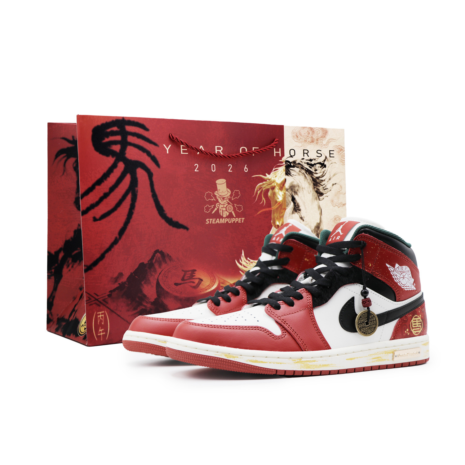 

Jordan Кроссовки Air 1 Abrasion Resistant Mid top Vintage Basketball Shoes Unisex Black Red