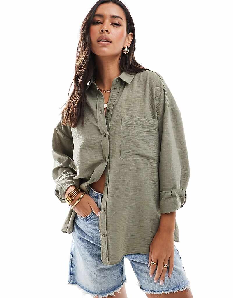 

ASOS DESIGN — льняная рубашка свободного кроя цвета хаки