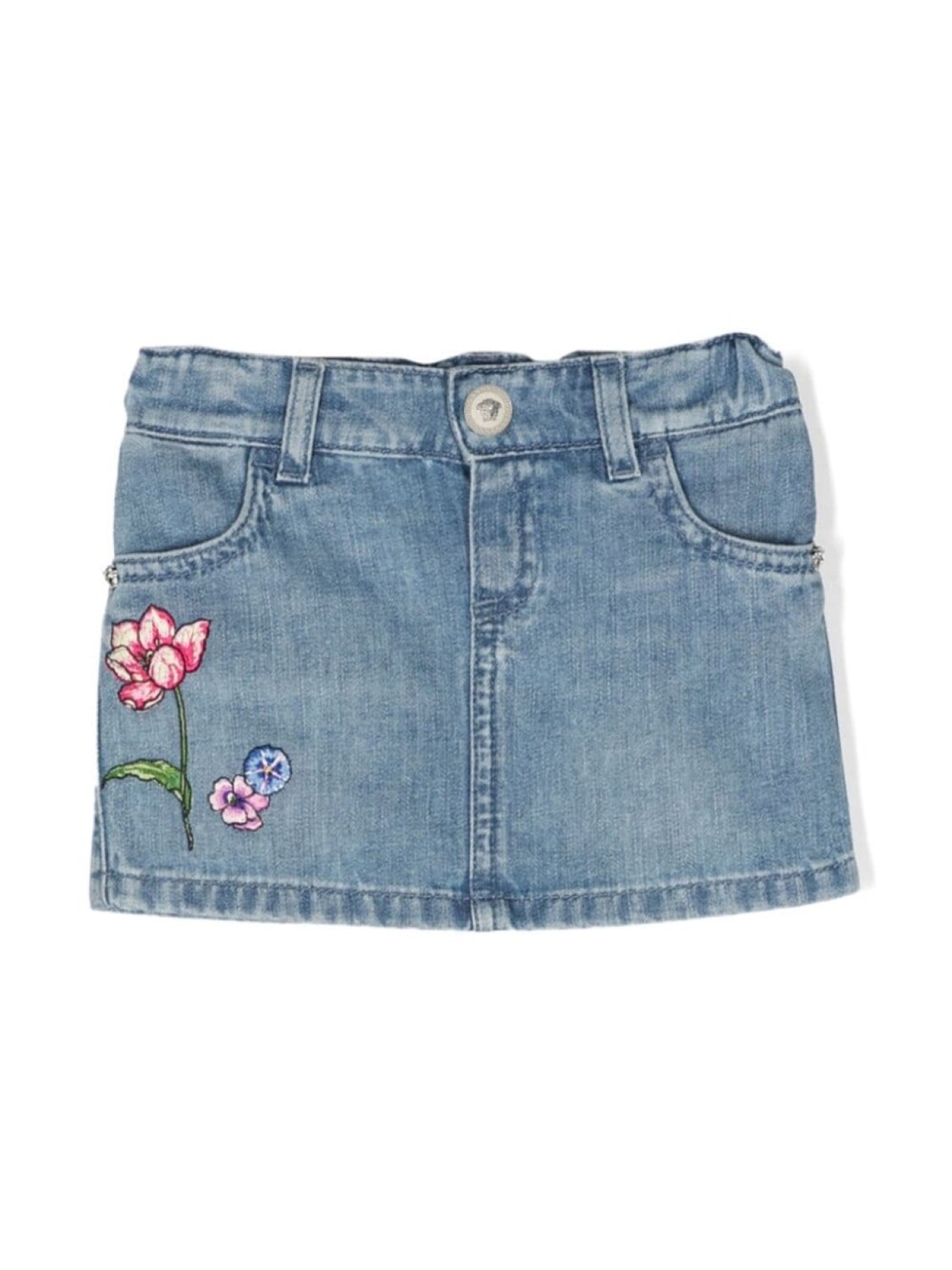 

Versace Kids джинсовая юбка мини с цветочной вышивкой, синий