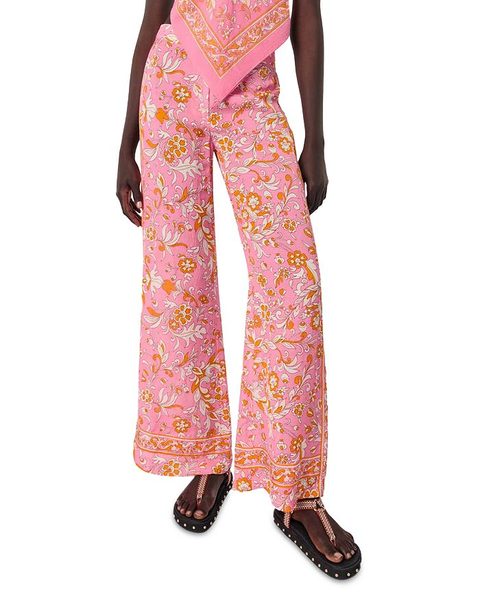 

Узорчатые льняные брюки Maje, розовый