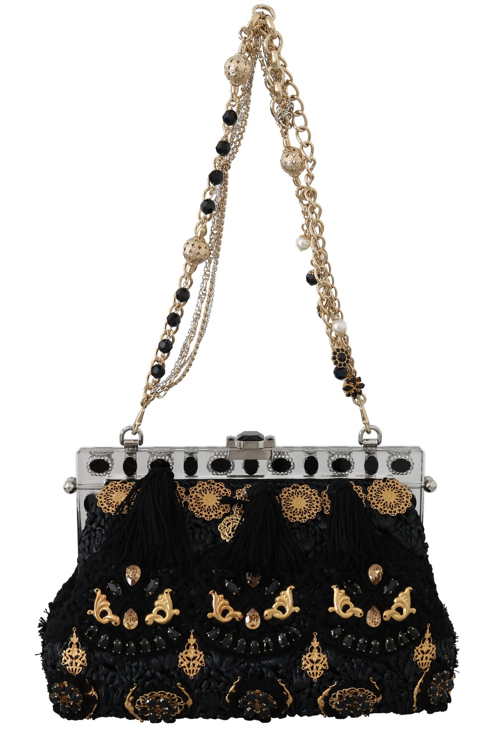 

Вечерний клатч с черными кисточками и золотыми барочными кристаллами Dolce & Gabbana, черный
