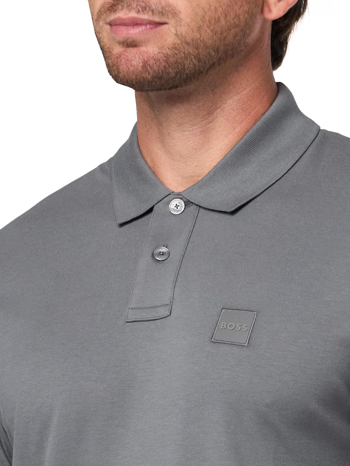 BOSS Мужская поло с длинным рукавом Slim Fit с квадратным логотипом, Frozen Clay — фото 3