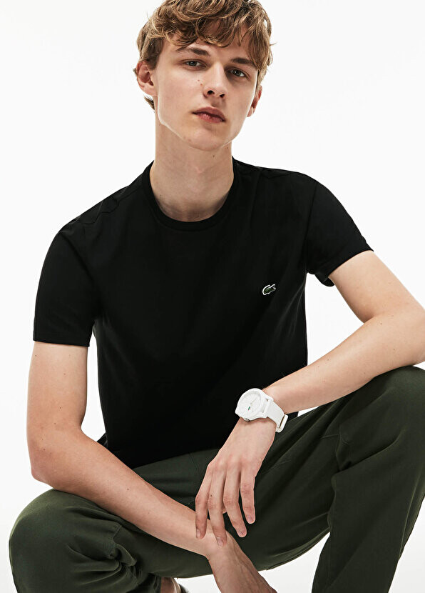 Футболка мужская Lacoste стандартного кроя с круглым вырезом, хлопок, черная — фото 2