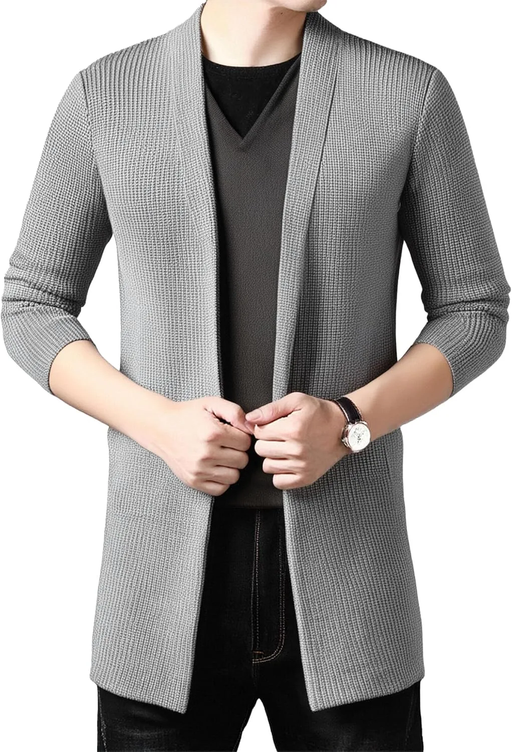 

Мужской кардиган с открытым передом и воротником-шалью JEShifangjiusu