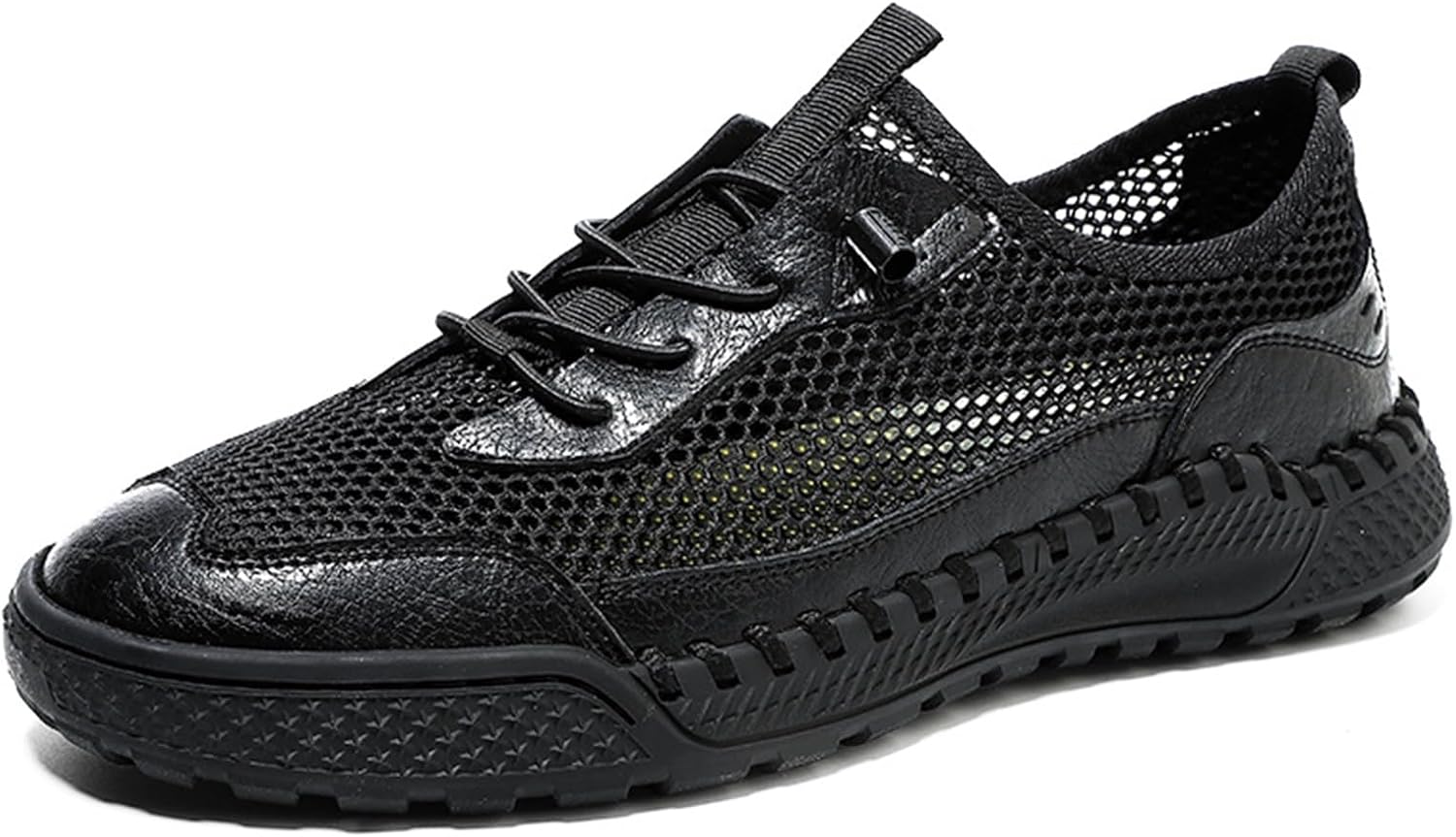 

Мужские дышащие сандалии Galonfulty с сеткой и вырезами, повседневные кроссовки для лета, с антискользящей подошвой, поддержкой свода стопы, для вождения, походов и прогулок, эластичная шнуровка, слипоны-лоферы, черный