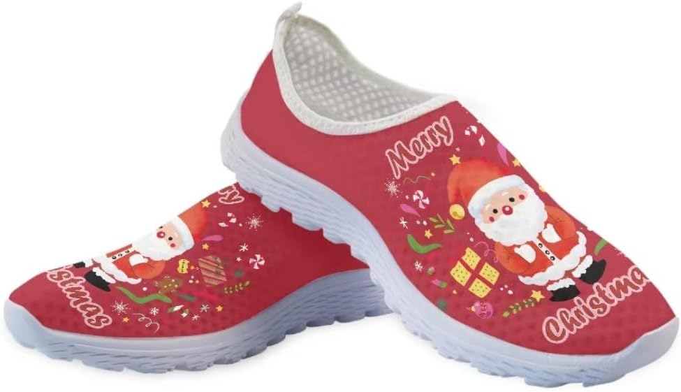 

Кроссовки Jeiento на Хэллоуин для женщин и мужчин, для вечеринки на Хэллоуин, прогулок и бега, слипоны, дышащая сетка, спортивная и модная обувь, Merry Christmas Santa Claus