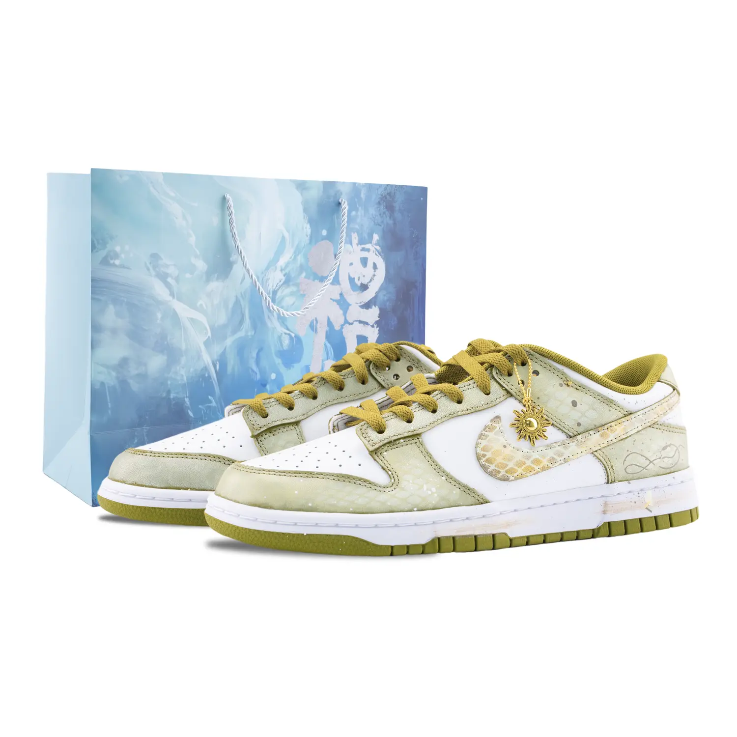 

Nike Кроссовки для скейтбординга Dunk Slytherin, износостойкие, низкие, мужские, желтые, белые