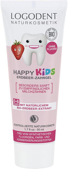 

Гель для зубных щеток с клубникой для детей без фтора, 50 мл Logona, Happy Kids