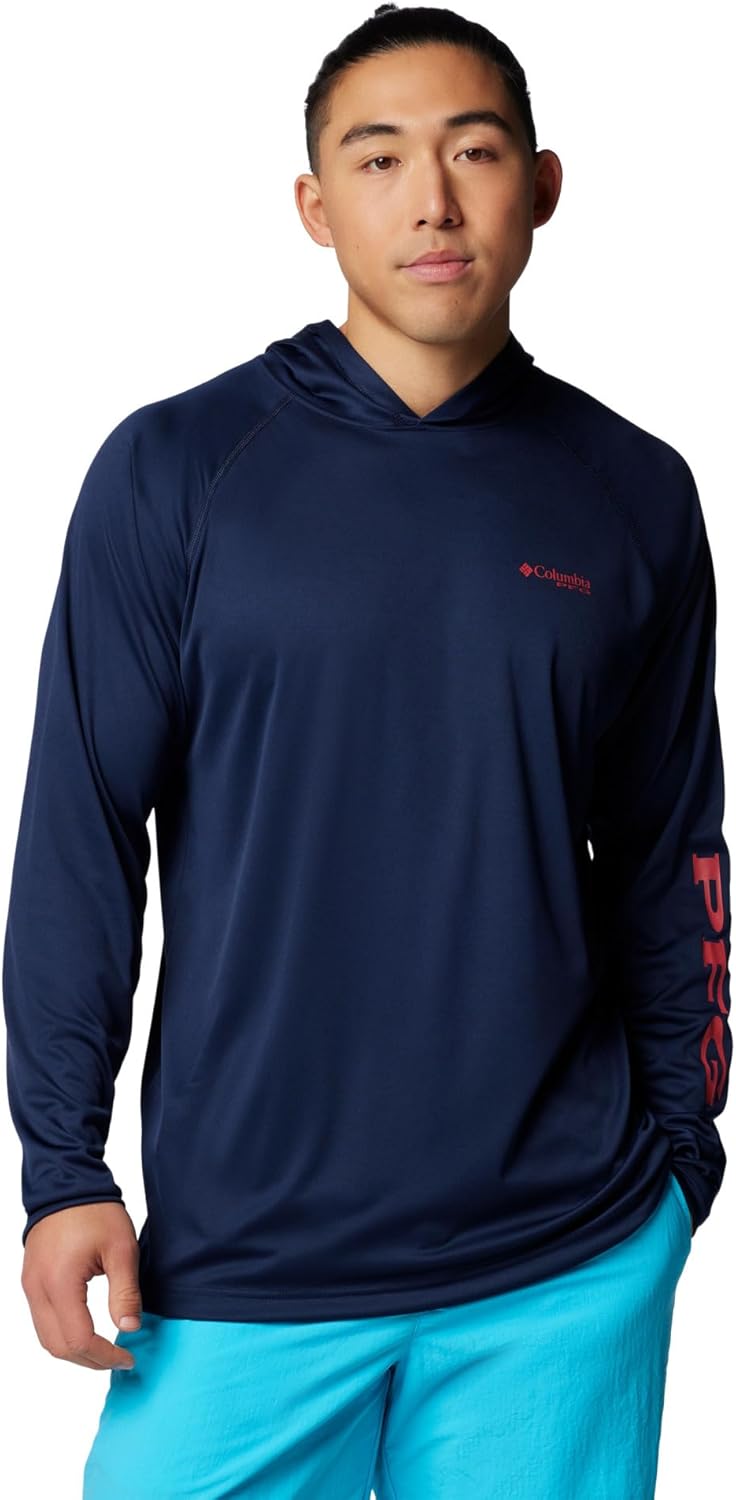 

Терминал такл сан худи для мужчин Columbia, влагоотводящий, Collegiate Navy/Sunset Red Logo