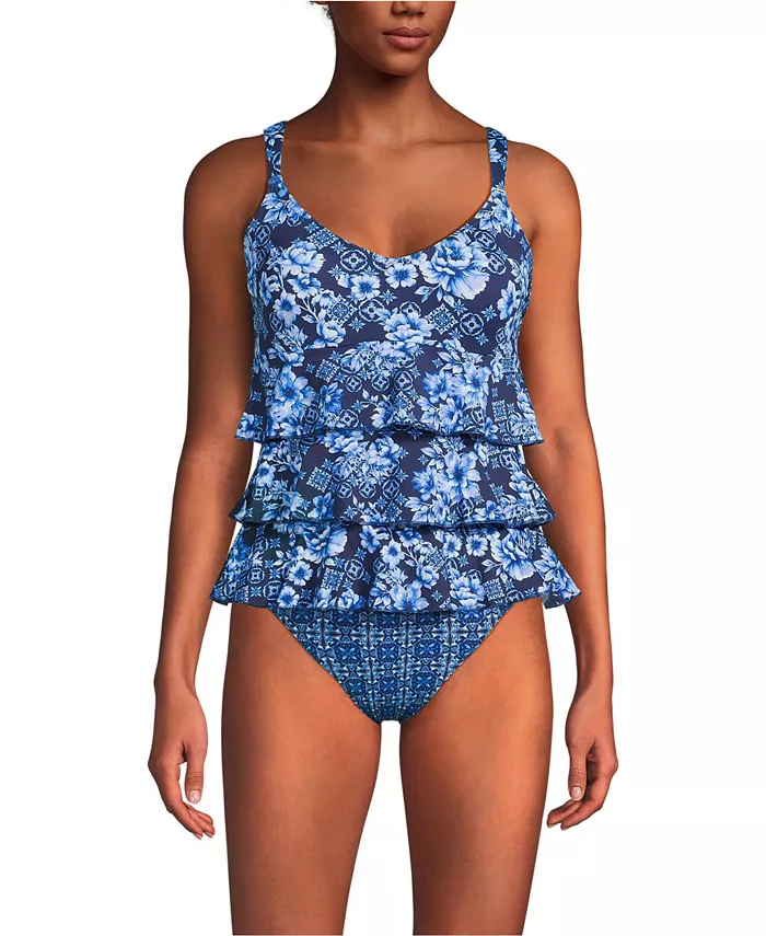 

Женский купальник-фокинки с рюшами One Piece Swimsuit Lands' End, синий