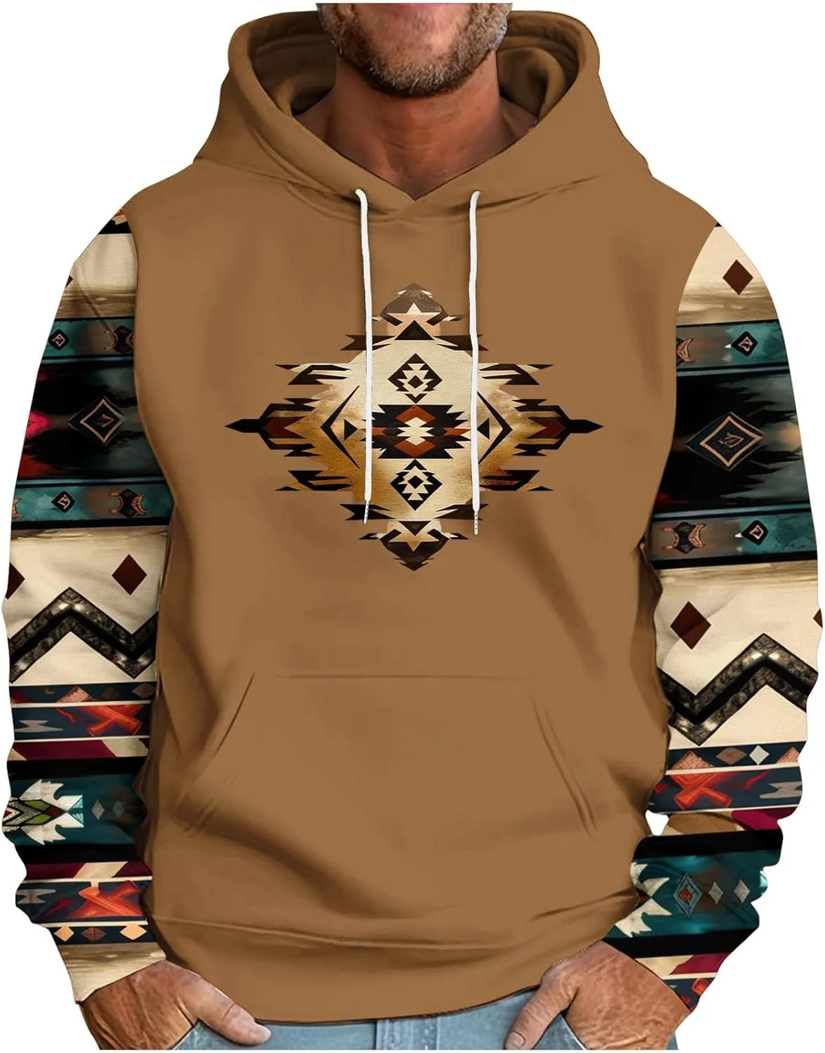 

Толстовка с капюшоном Vintage Drawstring Hooded Sweatshirt Western Aztec с карманом OTSANT