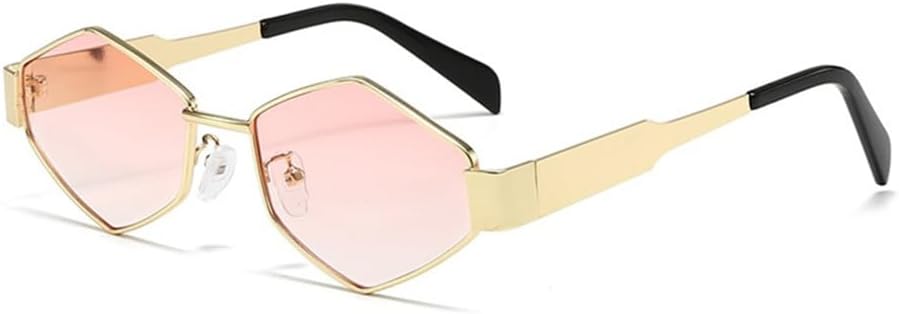 

Солнцезащитные очки многоугольной формы для женщин, солнцезащитные очки ромбовидной формы для женщин, ретро-винтажные металлические очки с бриллиантами HDUBFY, Gold Pink