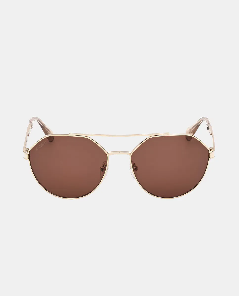

Круглые женские солнцезащитные очки из золотистого металла Max&Co, золотой