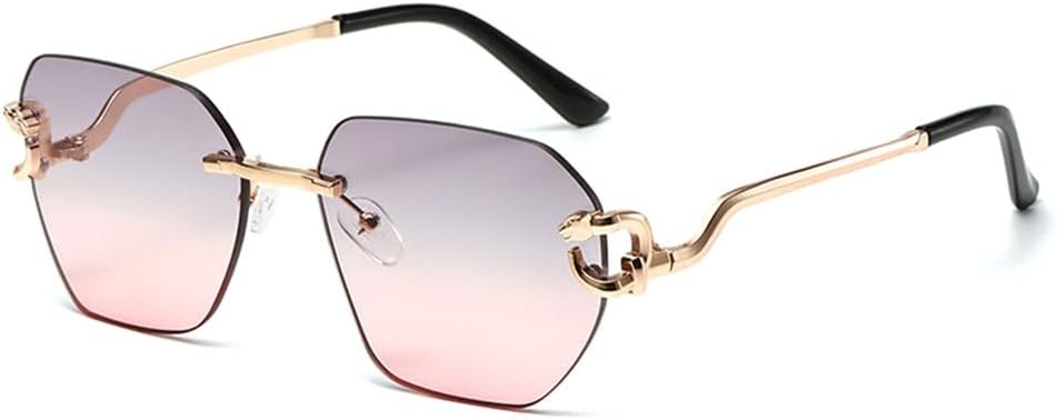 

Ретро-солнцезащитные очки с нестандартной безрамочной конструкцией, металлическими дужками с леопардовым принтом, персонализированные, модные, универсальные TYUVIVO, Grey Pink