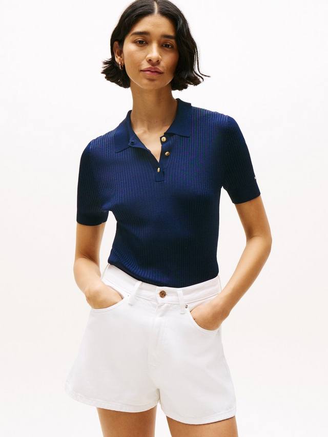 

Облегающий джемпер поло в рубчик Tommy Hilfiger, цвет Dark Night Navy