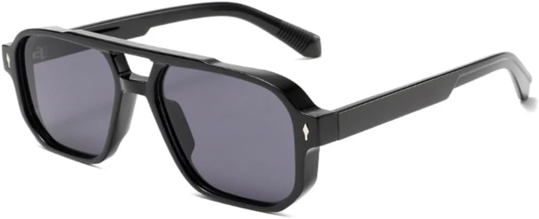 

Винтажные мужские солнцезащитные очки с двойной перемычкой, модные темно-зеленые очки с защитой от УФ-излучения UV400, женские трендовые очки с заклепками UUPTTPL, Black Grey