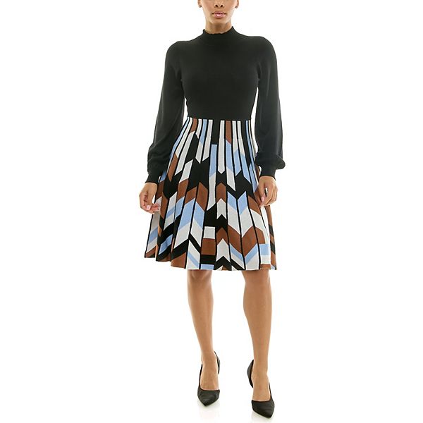 

Женское платье-свитер с воротником-стойкой Nina Leonard, Black Multi