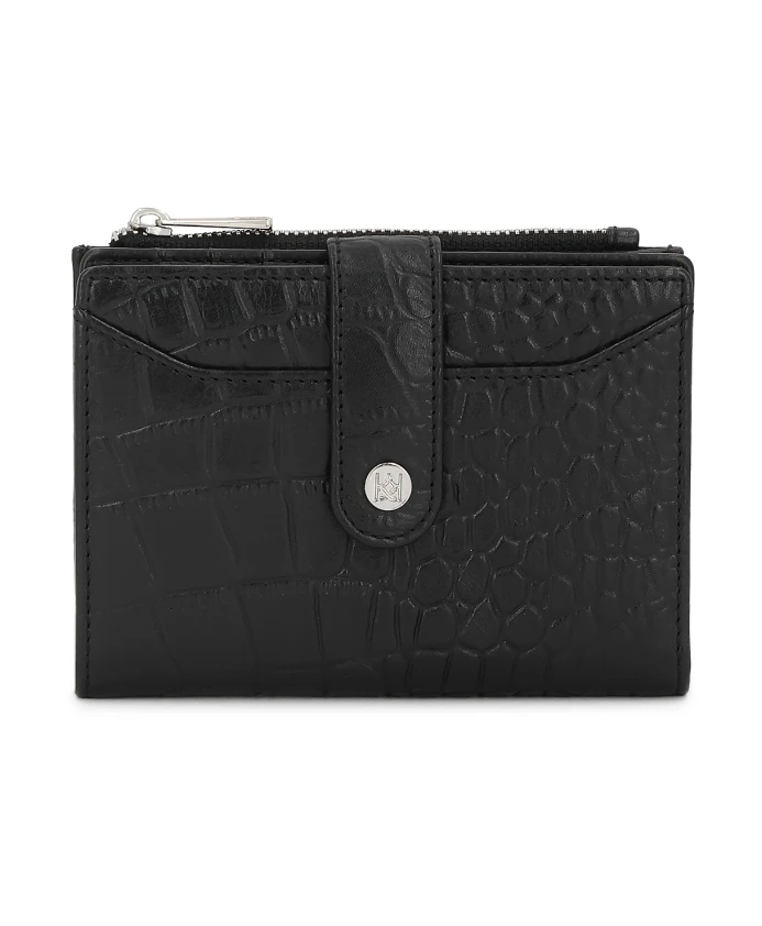 

Черный кожаный кошелек с тиснением и застежкой-кнопкой. Kazar, черный