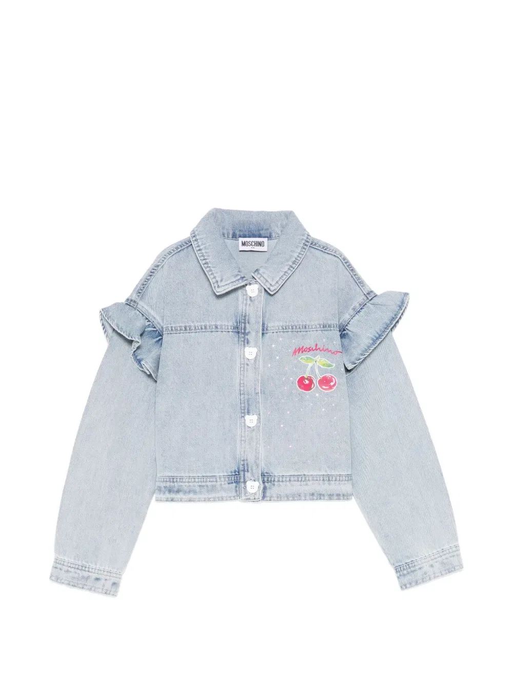 Джинсовая куртка с вишневым принтом Moschino Kids, синий