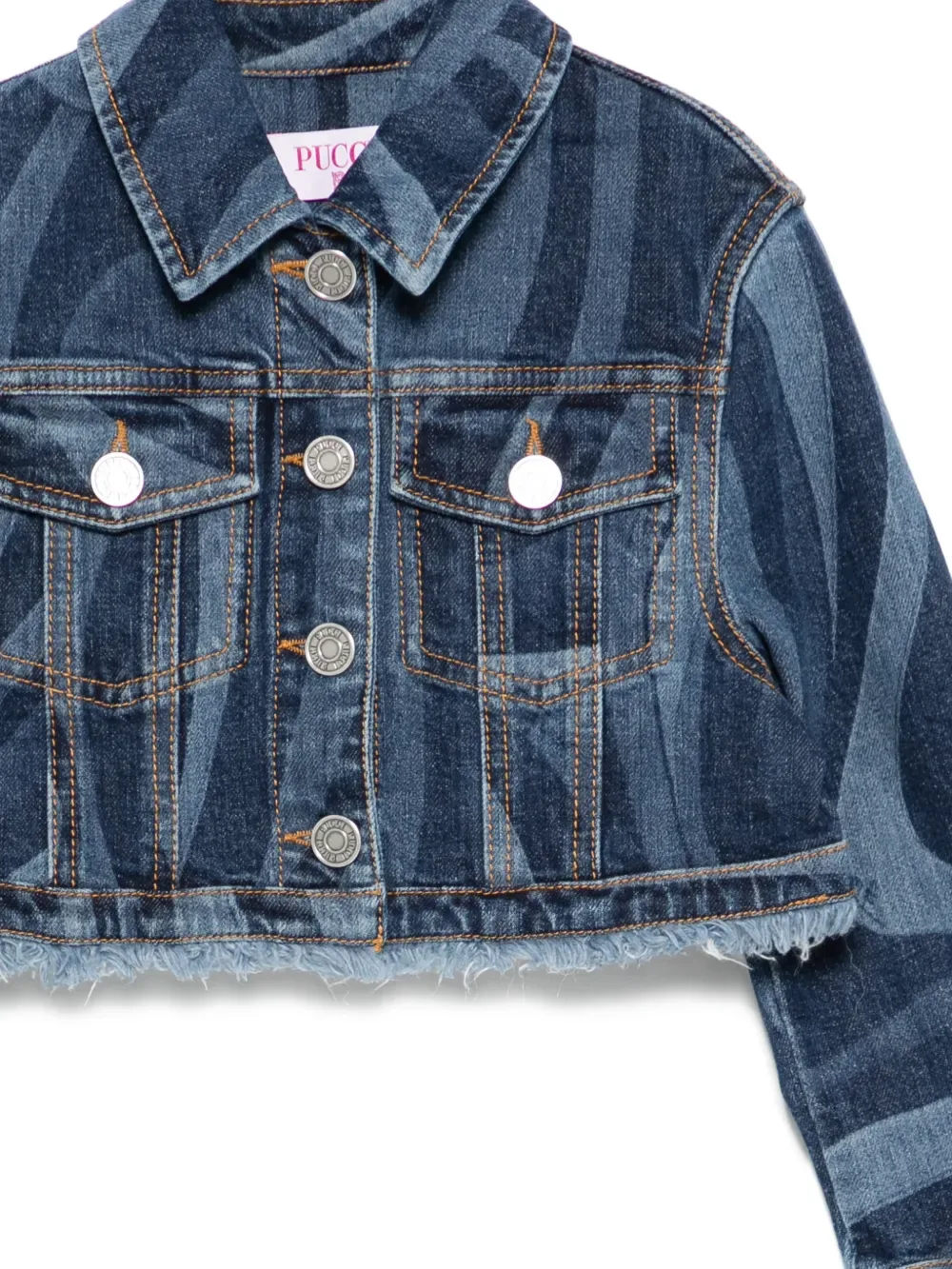 Джинсовая куртка с бахромой и узором PUCCI Junior, синий — фото 3