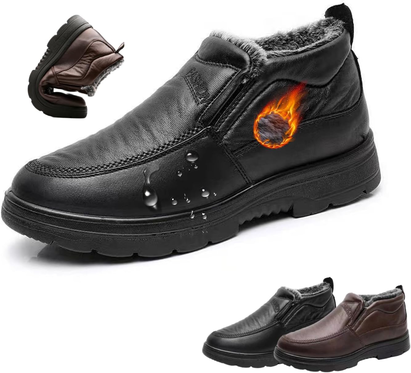 

Мужские зимние снегоходные сапоги WXDSTW с меховой подкладкой, кожаные, теплые, водонепроницаемые, ортопедические, повседневные, удобные, с противоскользящей подошвой, черный