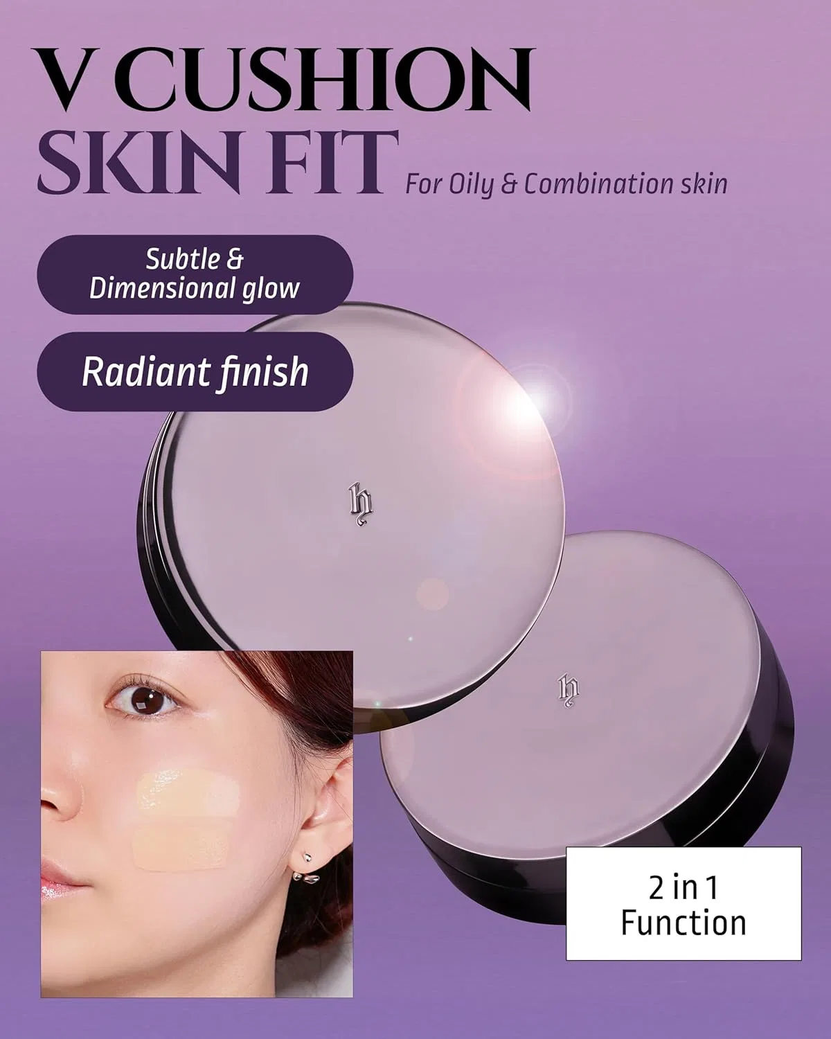 Тональное средство H Hevvy Gleaming Skin Cushion V2 №23 натуральный бежевый SPF 50++/PA++++ — фото 3