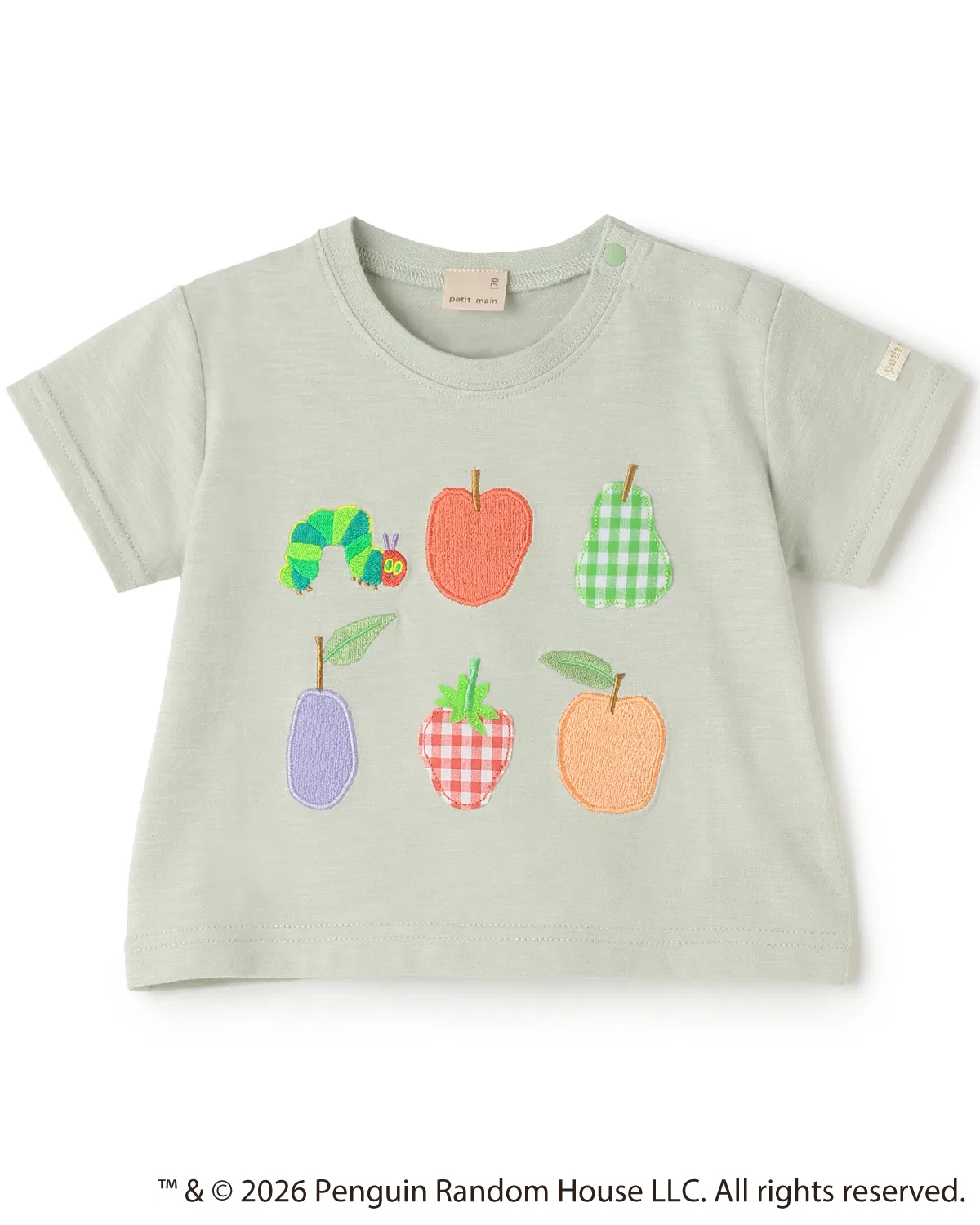 Футболка с аппликацией фруктов Hungry Caterpillar, хлопок, светлый зелёный