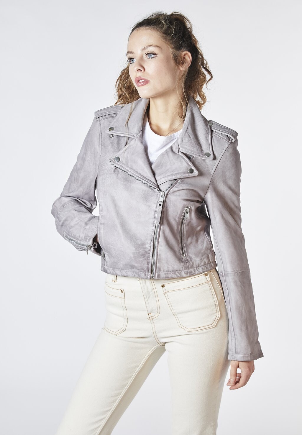 

Кожаная куртка OLIVIA BIKER Bolongaro Trevor, светло-серый