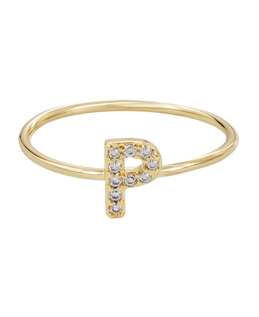 

Золотое кольцо с инициалом, украшенное кубическим цирконием, размер 6 ADORNIA, Gold-P