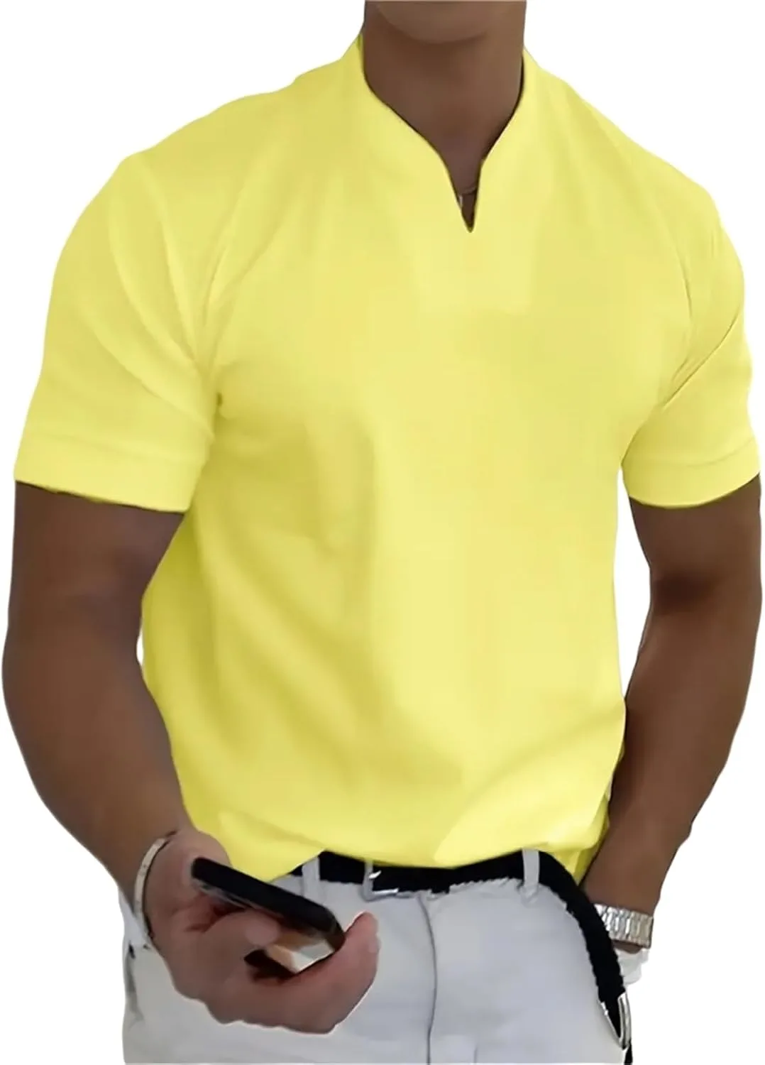 Мужская футболка для бизнеса, Slim V-Neck Longline Henley