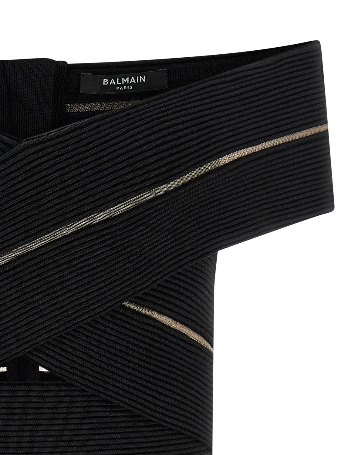 Укороченный топ с открытыми плечами BALMAIN, черный — фото 3
