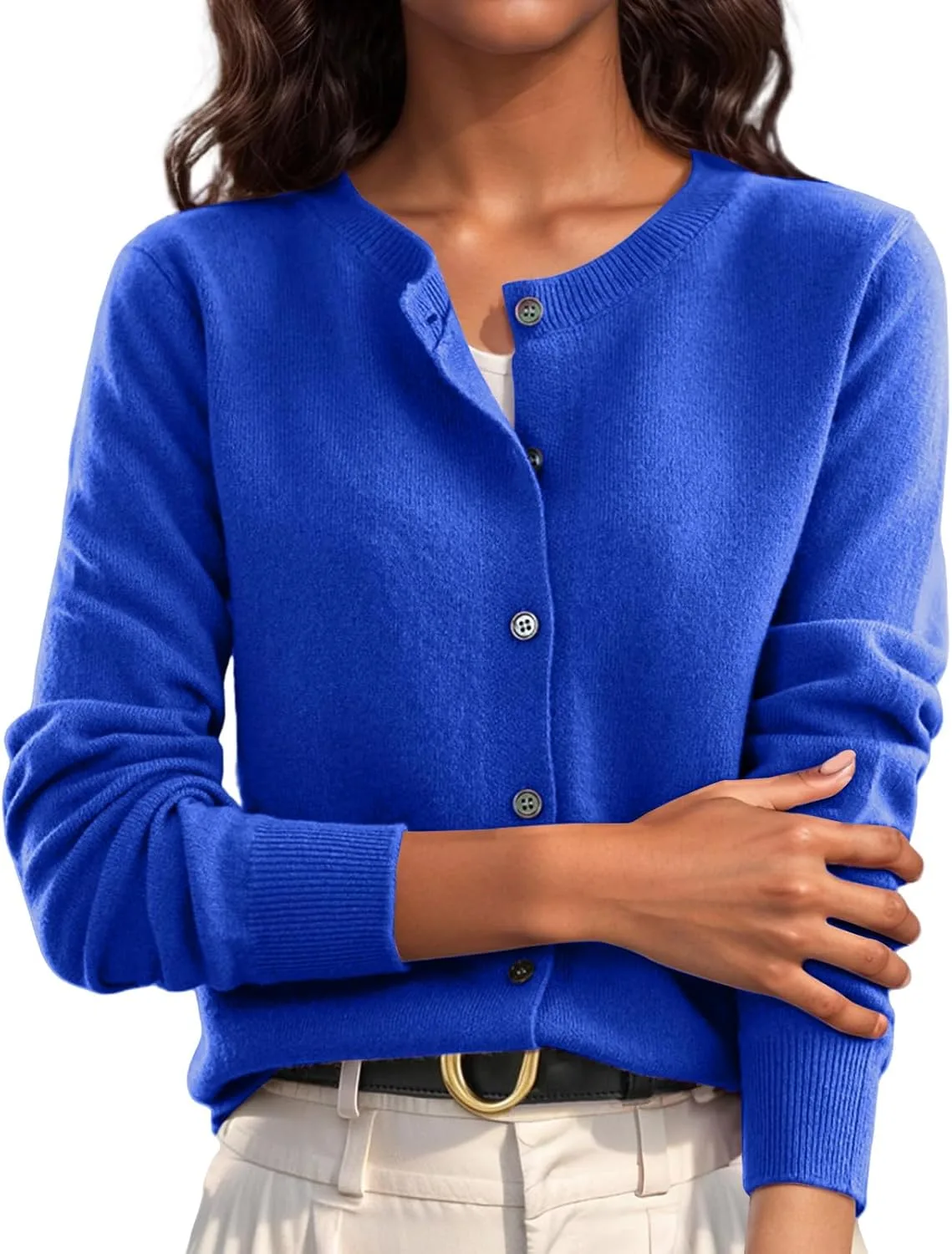 

Вязаный кардиган для женщин с круглым вырезом и пуговицами Nkgra