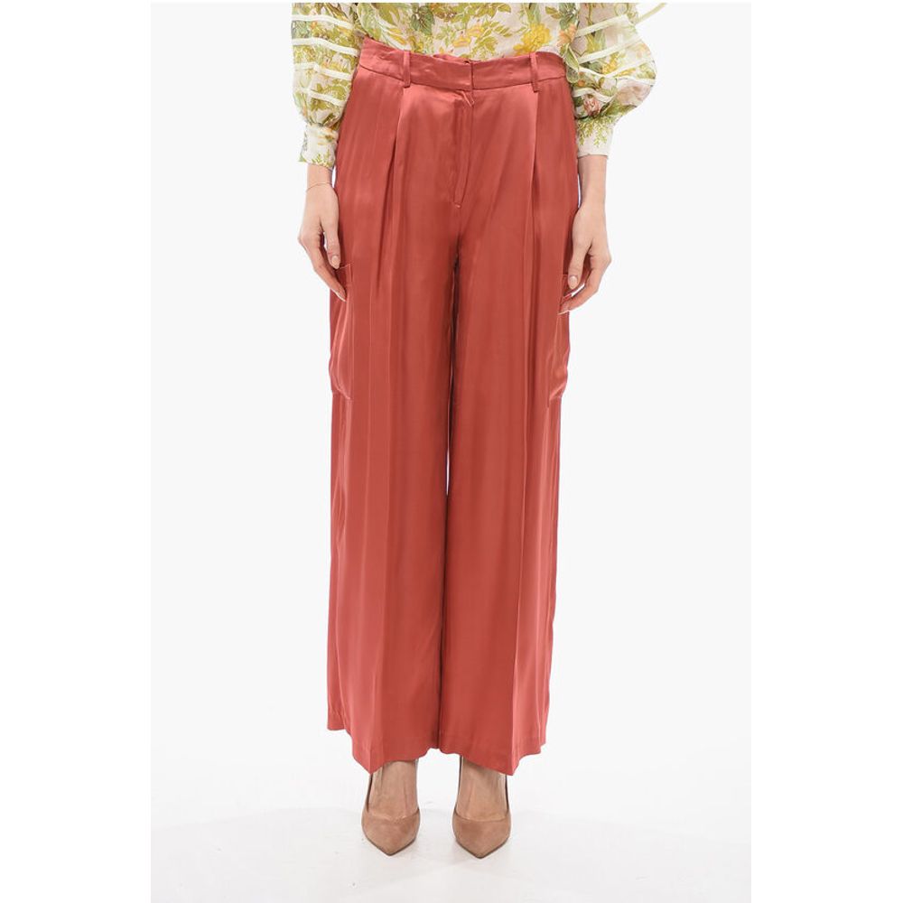 

Широкие брюки из атласа с одинарной складкой Loulou Studio, Burgundy