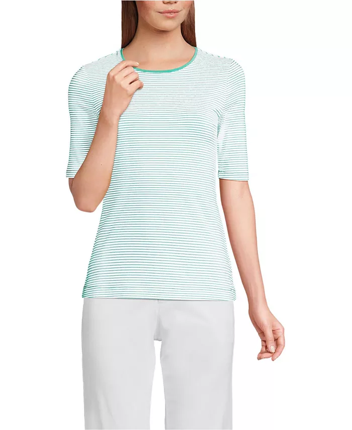 

Женская легкая футболка с коротким рукавом и круглым вырезом Skimming Elbow Sleeve Crew Neck Lands' End, белый