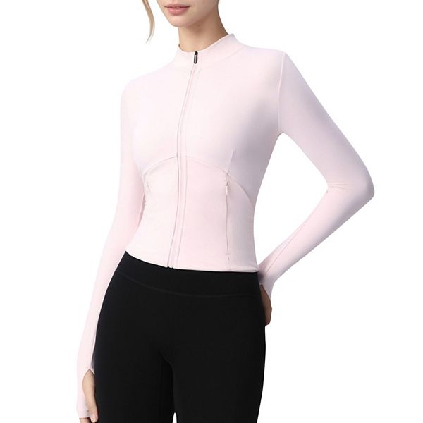 

Женская спортивная куртка с длинным рукавом, молнией на всю длину, отверстиями для большого пальца и приталенным силуэтом Anna-Kaci, Pink