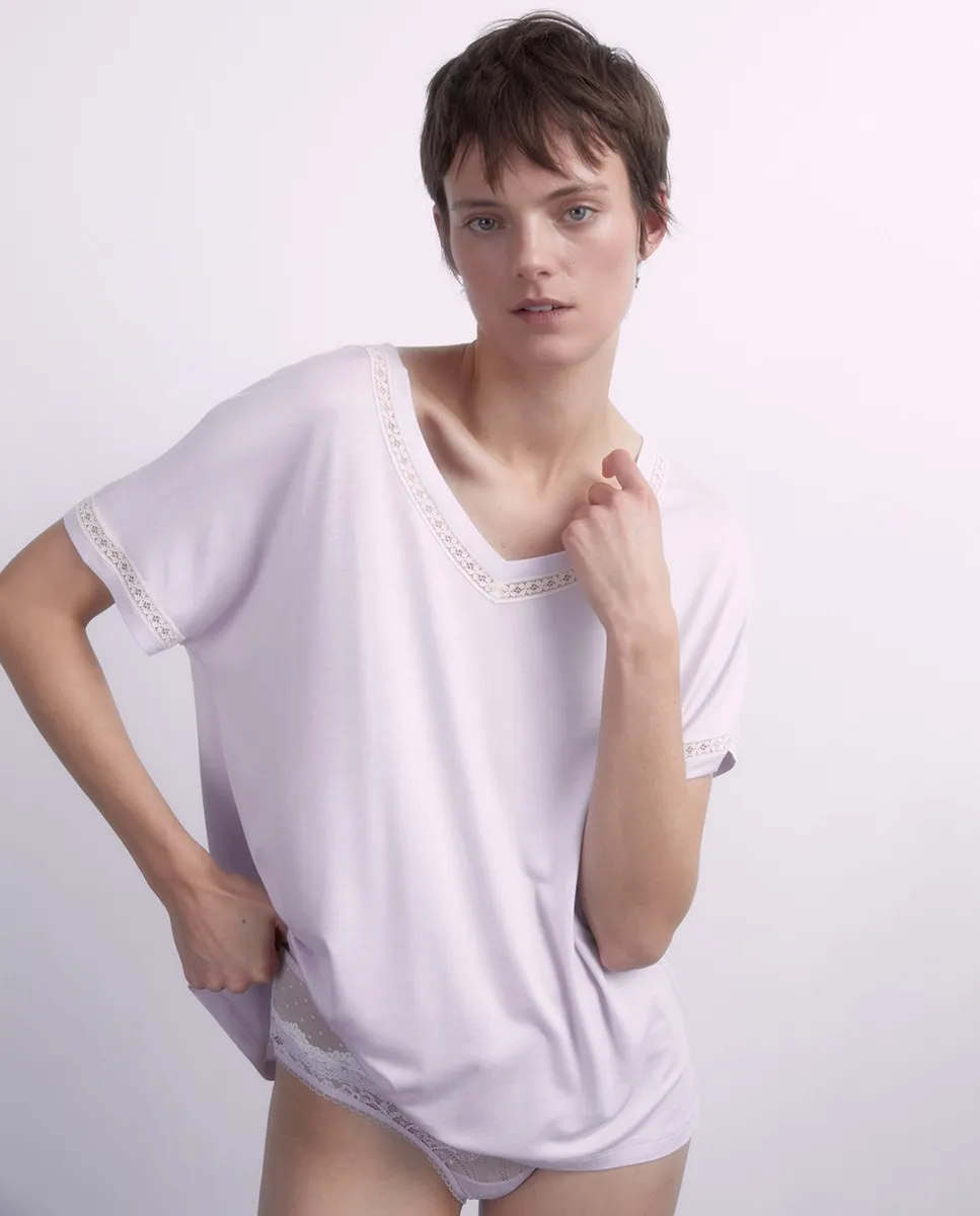 

Футболка с кружевной отделкой Sfera, сиреневый