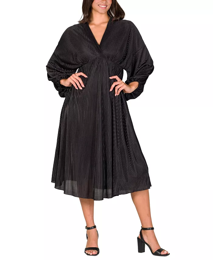 

Женское плиссированное платье миди с V-образным вырезом и завышенной талией 24seven Comfort Apparel, черный