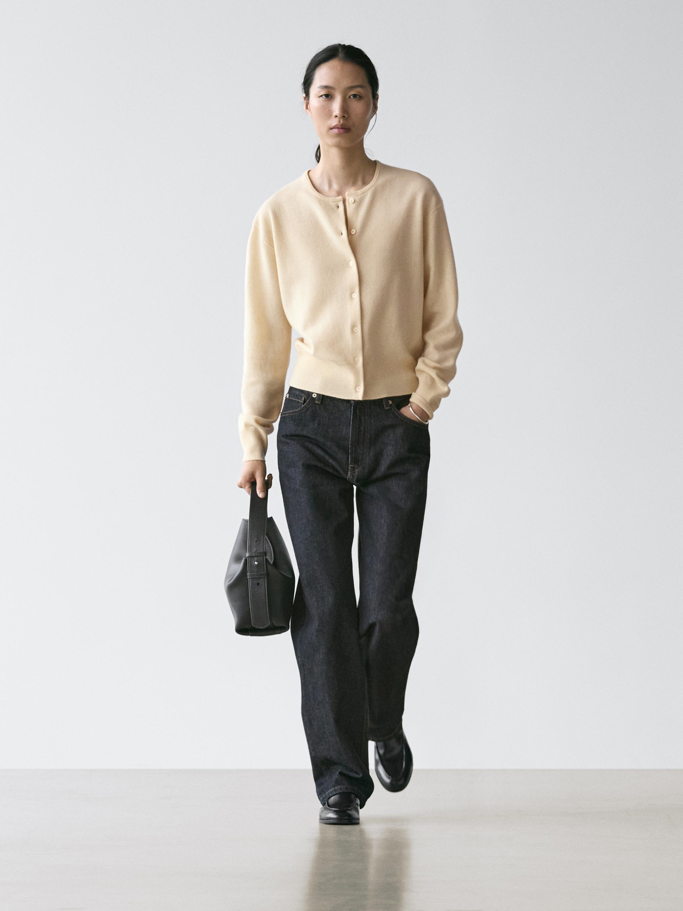 

Шерстяной вязаный кардиган с круглым вырезом Massimo Dutti, vanilla