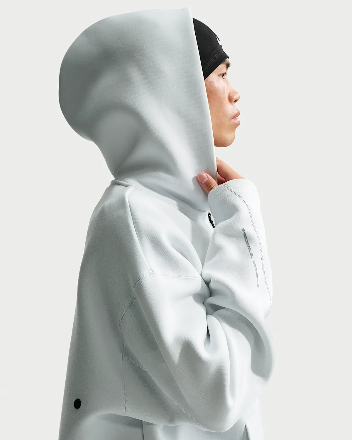 Мужская флисовая худи на молнии Nike Tech, Off White/Black — фото 3