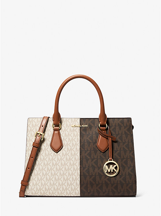 

Средняя металлическая сумка Sheila с двухцветным фирменным логотипом Michael Kors, Brown Multi