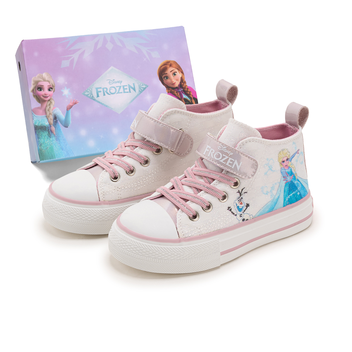 

Зимние противоскользящие амортизирующие износостойкие высокие детские кеды Disney, белый/розовый