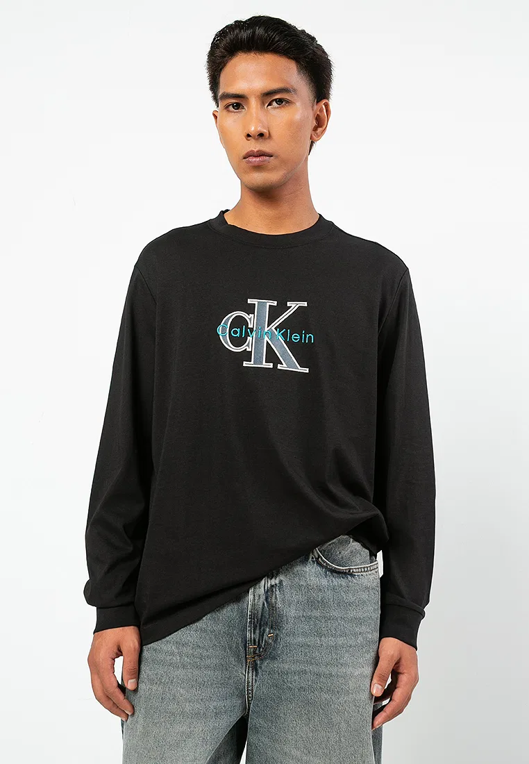 Футболка с длинным рукавом, триколор, Monologo, Calvin Klein Jeans, черный
