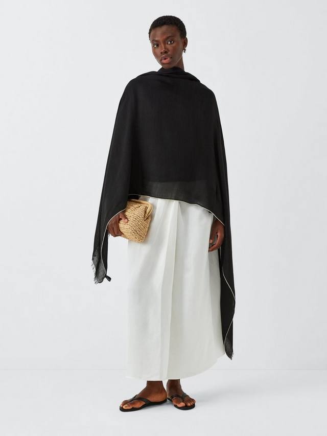 

Шарф с отделкой из шерстяной смеси John Lewis, Black/Ecru