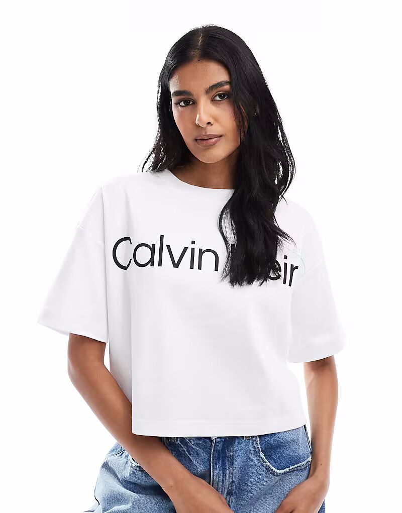 

Футболка свободного кроя с большим логотипом Calvin Klein Jeans белого цвета