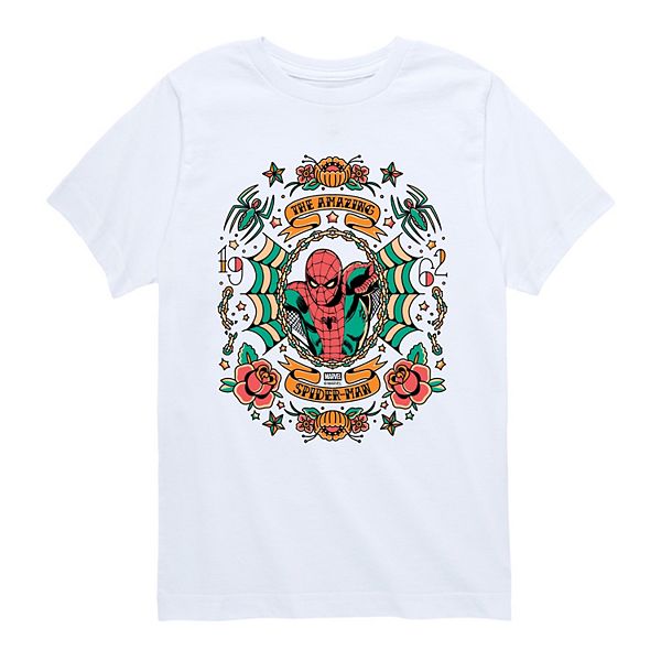 

Футболка с принтом Amazing Spider-Man Vintage Tattoo для мальчиков 8-20 Marvel, White