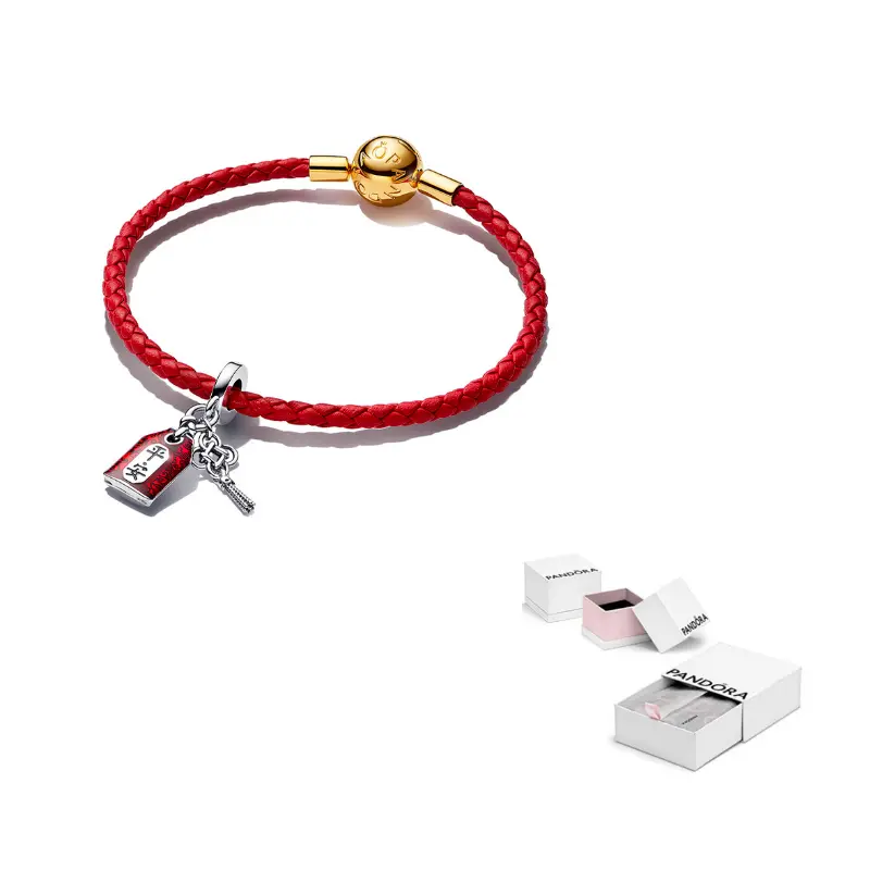 

925 Sterling Silver, кожаные браслеты из коровьей кожи женские Pandora, красный